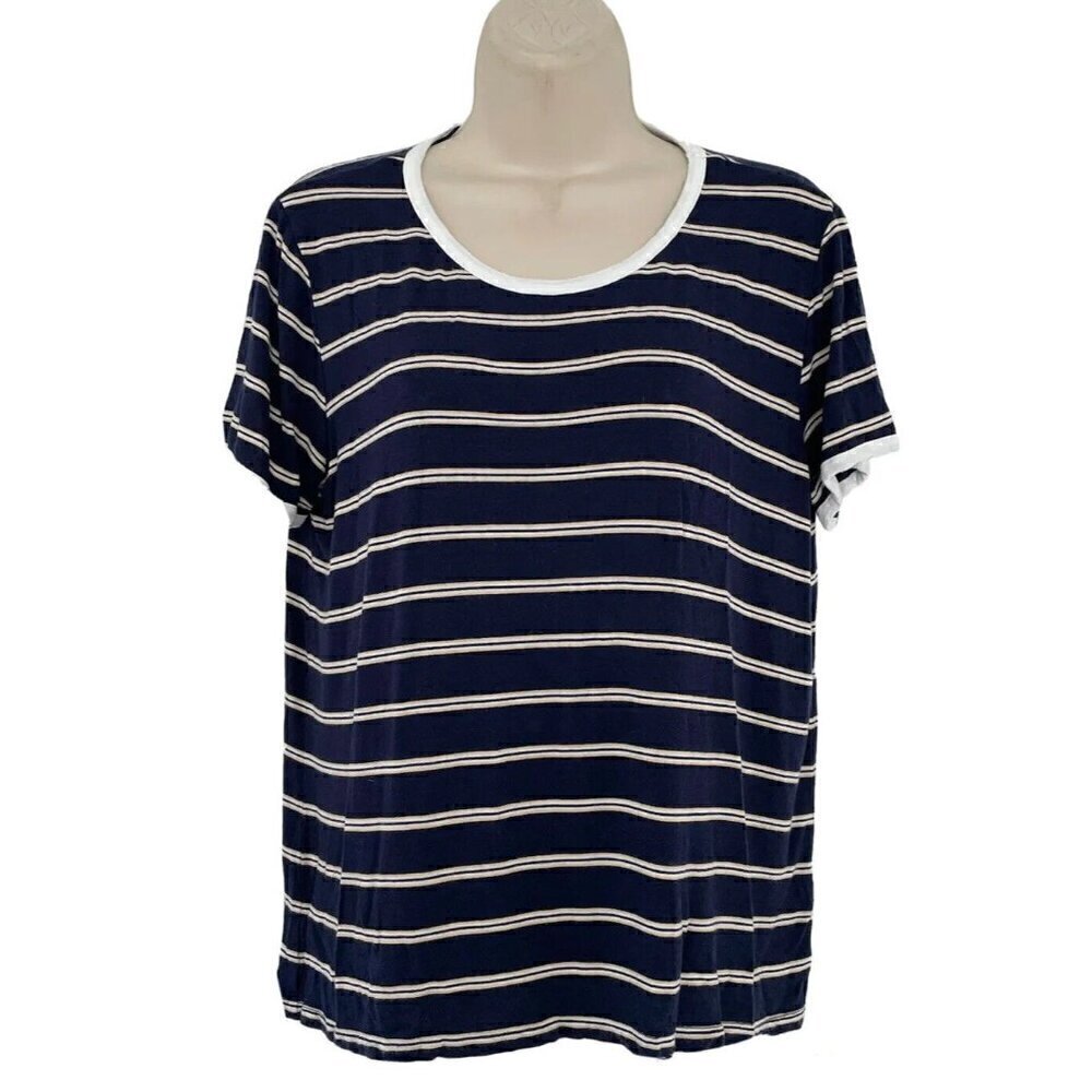 PINK REPUBLIC Juniors Sz XL Ringer Tee Blue Striped Short Sleeve Shirt